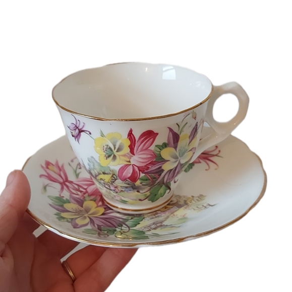 Royal Stafford Teacup and Saucer Set- Aquilegia - Picture 1 of 3